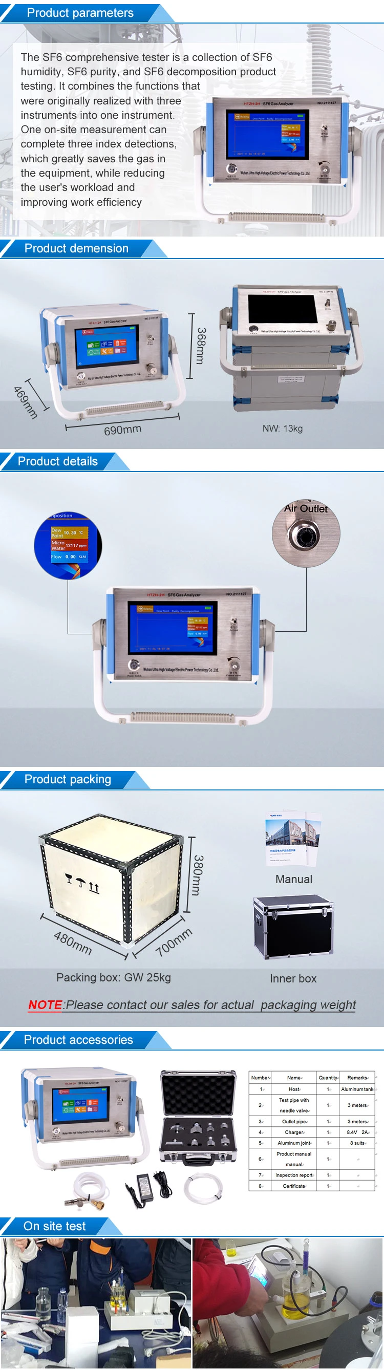 Htzh-2h Sf6 Series Portable Dew Point Purity Comprehensive Sf6 Gas Analyzer